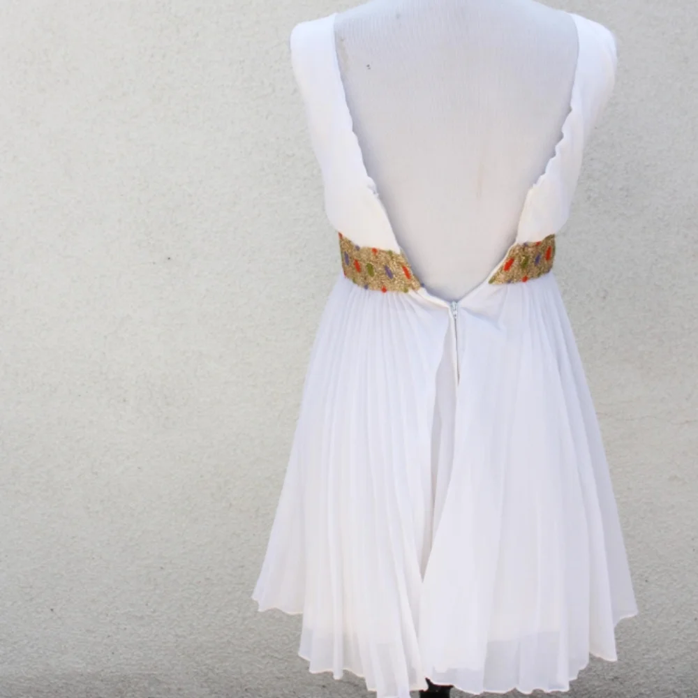 SOLD - Vintage 1960s Grecian Style White Chiffon Cocktail Dress - Picture 5 of 8